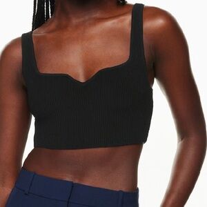 Aritzia Babaton Black Ribbed Crop Top Sculpt Knit Notch Tank